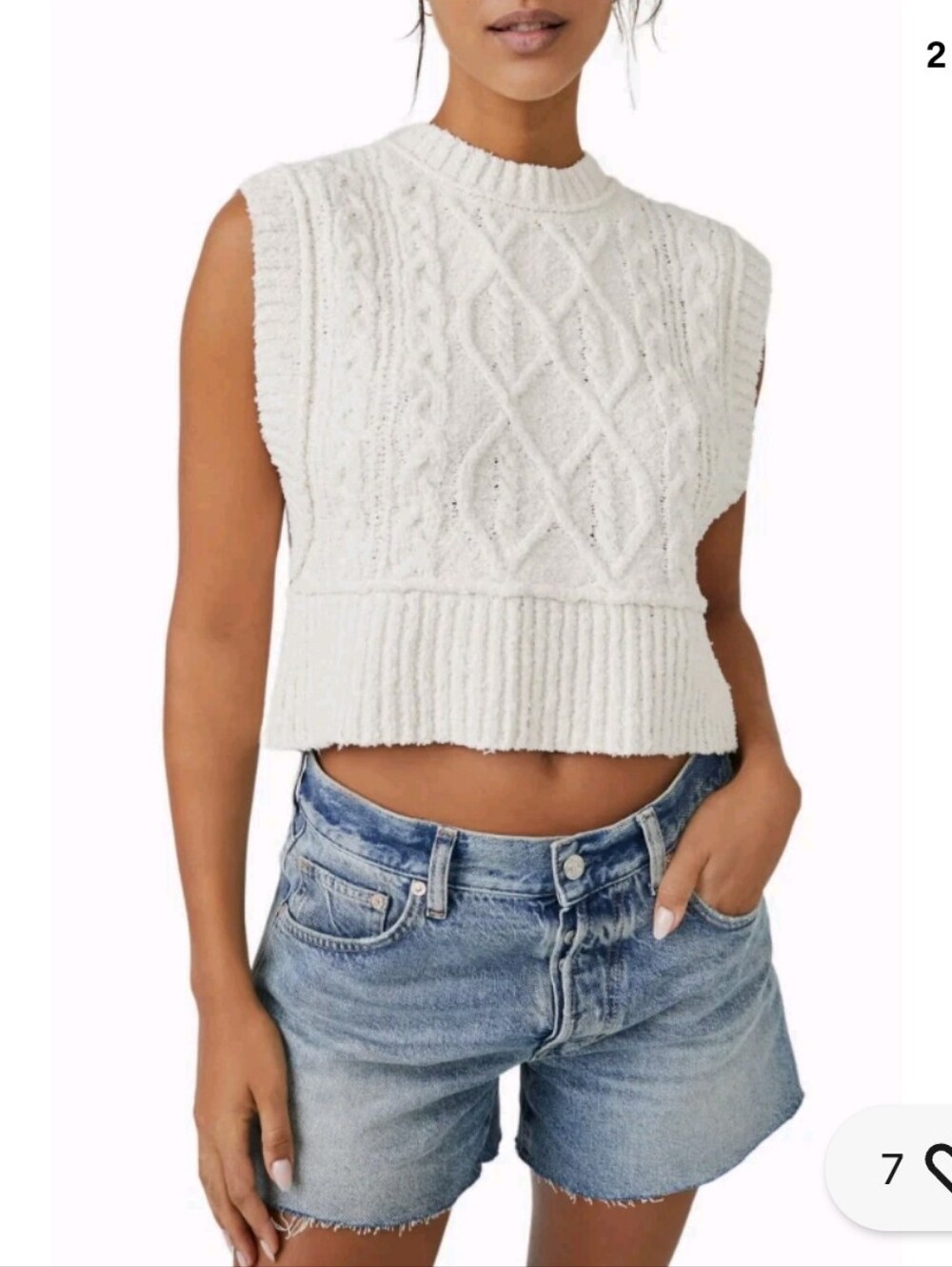 Free People Rowan vest ivory cream Size L Knit Sweater